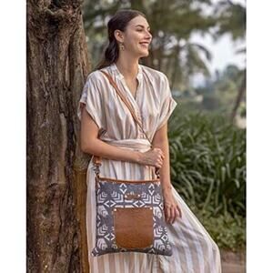 MYRA Bag Geometric Floral Crossbody‎ Bag Upcycled Cotton & Leather